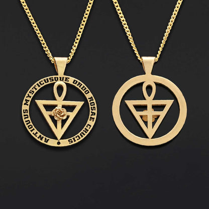 Round Rosae Crucis Symbol Pendant, Antiquus Mysticusque Ordo Rosae Crucis Pendant, Mason Charm Necklace by SWISS PLUS - Mason