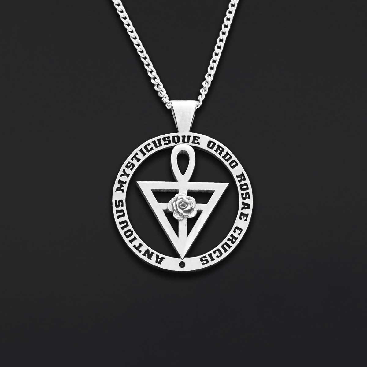Round Rosae Crucis Symbol Pendant, Antiquus Mysticusque Ordo Rosae Crucis Pendant, Mason Charm Necklace