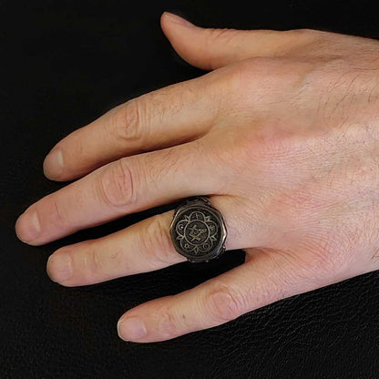 Round Special Design Handmade Silver Men Masonic Ring by SWISS PLUS - Mason Collection - view 6