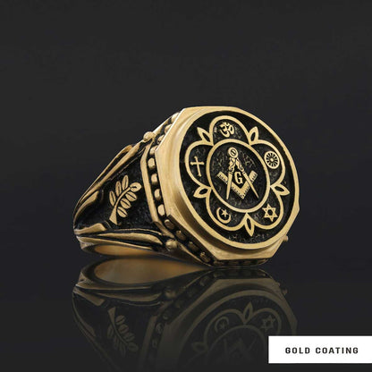 Round Special Design Handmade Silver Men Masonic Ring by SWISS PLUS - Mason Collection - view 4