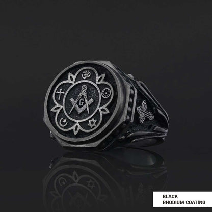 Round Special Design Handmade Silver Men Masonic Ring by SWISS PLUS - Mason Collection - view 3