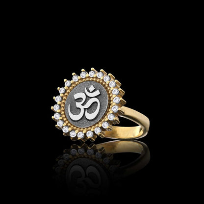 Round Stone Handmade Special Design Sterling Silver Om Buddha Women Ring by SWISS PLUS - Buddhist Jewelry Collection - view 3