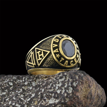 Round Stone Masonic Ring, A Symbol of Strength, Craftsmanship, and Timeless Elegance Mason Ring by SWISS PLUS - Mason Collect