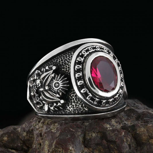 Round Stoned Turkish Ottoman Ring with Tughra - view 1