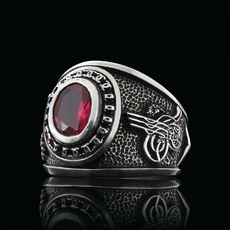 Round Stoned Turkish Ottoman Ring with Tughra by SWISS PLUS - Ottoman Jewelry Collection - view 2