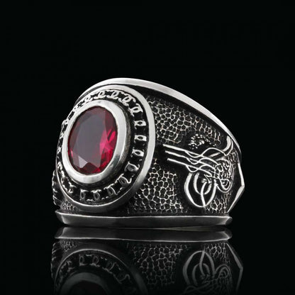 Round Stoned Turkish Ottoman Ring with Tughra by SWISS PLUS - Ottoman Jewelry Collection - view 2