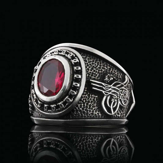 Round Stoned Turkish Ottoman Ring with Tughra by SWISS PLUS - Ottoman Jewelry Collection - view 2