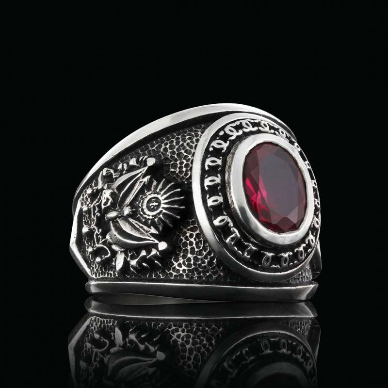 Round Stoned Turkish Ottoman Ring with Tughra - view 3