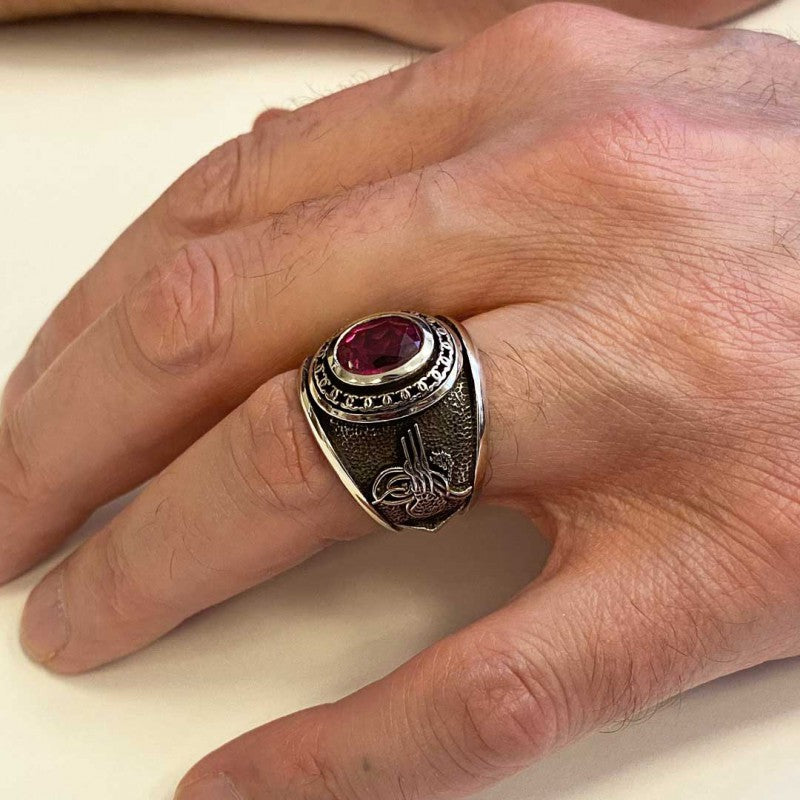 Round Stoned Turkish Ottoman Ring with Tughra - view 4
