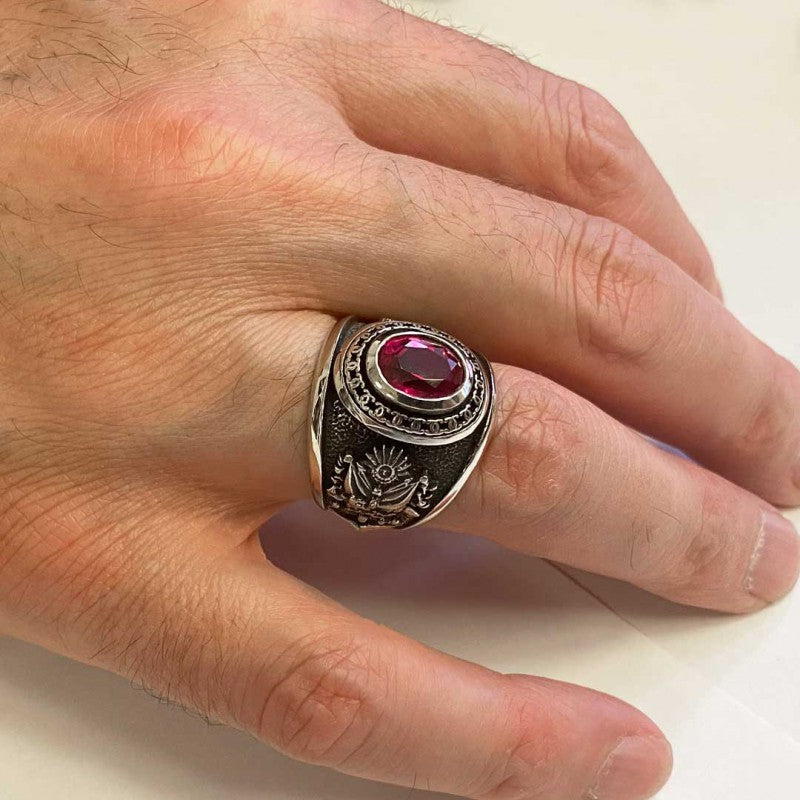 Round Stoned Turkish Ottoman Ring with Tughra - view 5