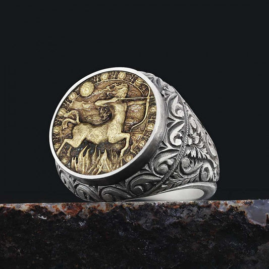 Sagittarius Zodiac Silver Ring