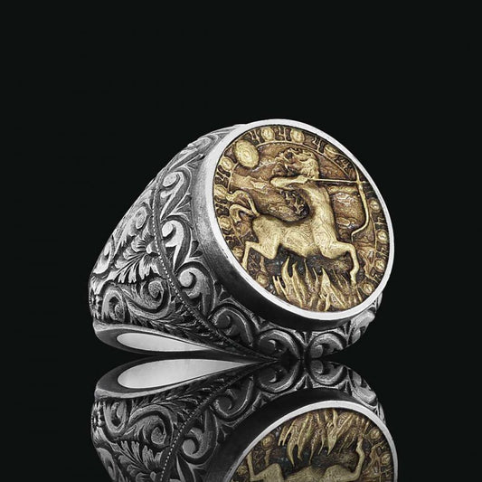 Sagittarius Zodiac Silver Ring - view 2