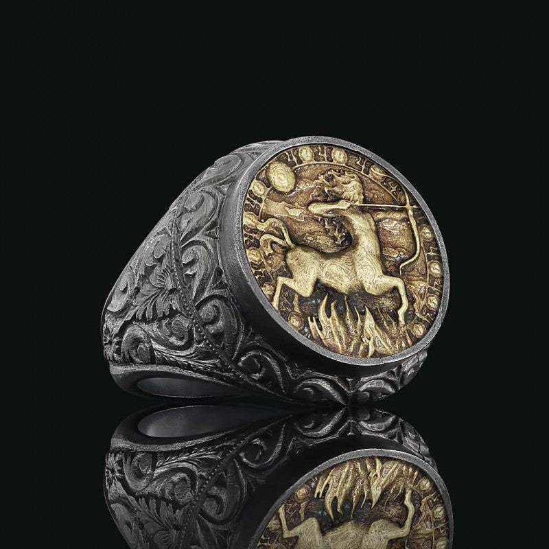 Sagittarius Zodiac Silver Ring - view 4