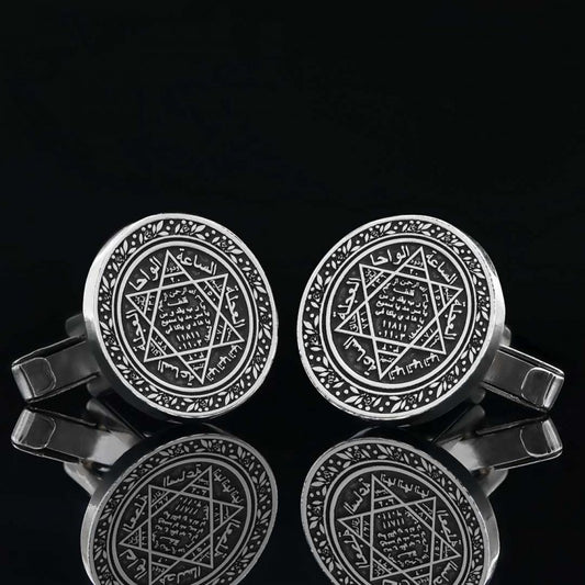 Seal Of Solomon Round Engraved Cufflink