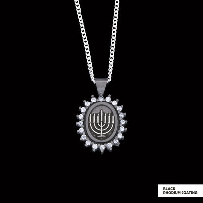 Shabbat Menorah Necklace, Elegant Jewish Faith Jewelry, Symbol of Shabbat and Jewish Heritage Necklace, Menorah Pendant Black