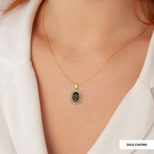 Shabbat Menorah Necklace, Elegant Jewish Faith Jewelry, Symbol of Shabbat and Jewish Heritage Necklace, Menorah Pendant Gold 