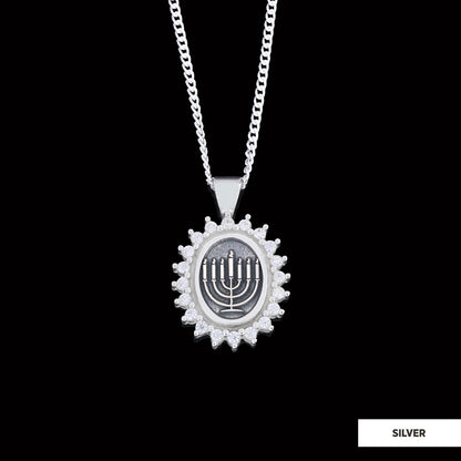 Shabbat Menorah Necklace, Elegant Jewish Faith Jewelry, Symbol of Shabbat and Jewish Heritage Necklace, Menorah Pendant Silve