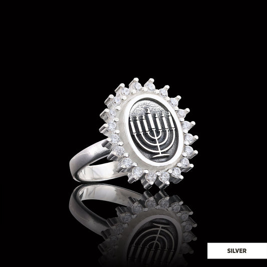 Shabbat Menorah Ring, Elegant Jewish Faith Jewelry, Symbol of Shabbat and Jewish Heritage Ring, Menorah Ring Silver