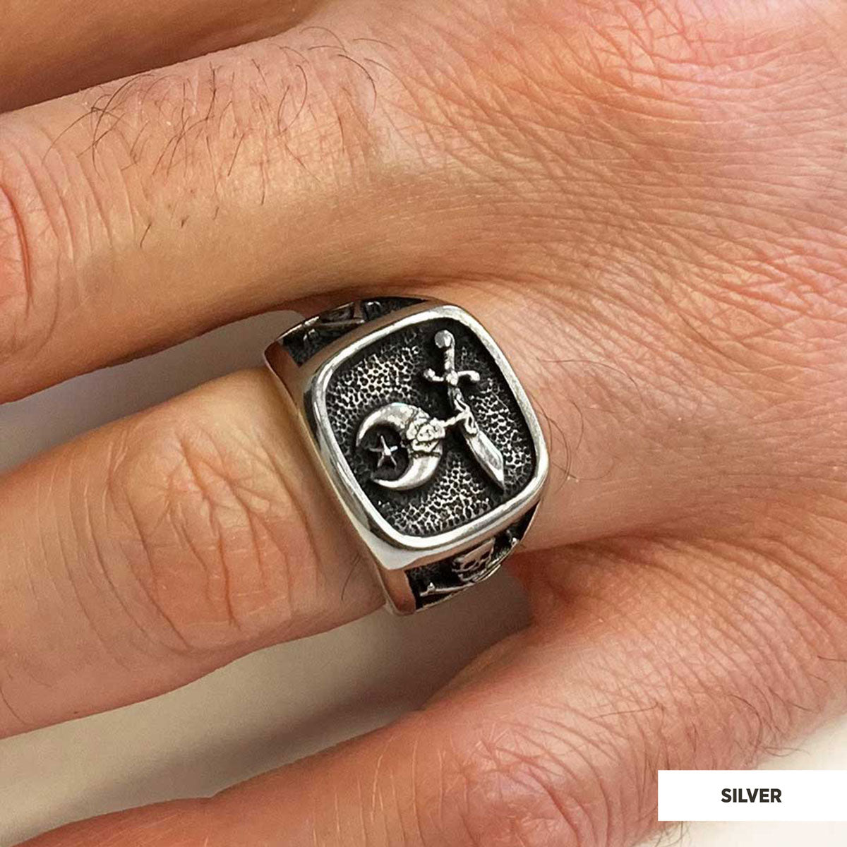 Shriners Masonic Ring, Handcrafted Sterling Silver Mason Ring - view 5
