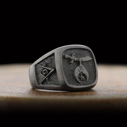 Shriners Masonic Ring, Handcrafted Sterling Silver Mason Ring by SWISS PLUS - Mason Collection