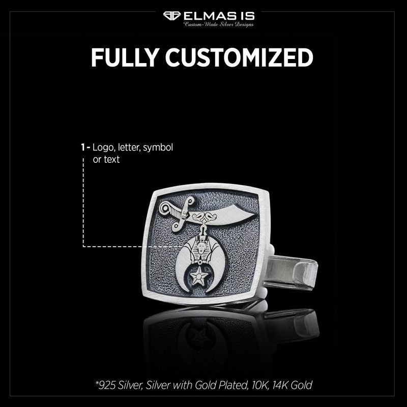 Shriners Masonic Special Design Square Silver Cufflink