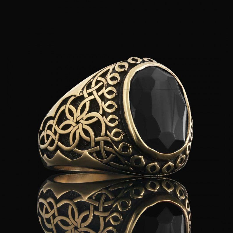 Side Patterned Natural Stone Sterling Silver Men Ring - view 3