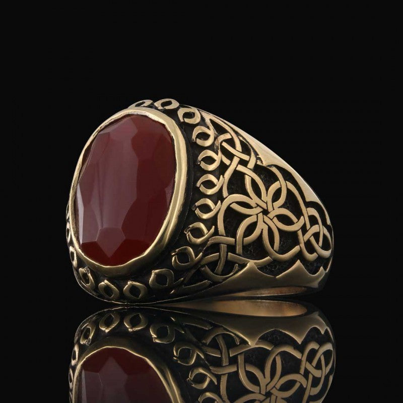 Side Patterned Natural Stone Sterling Silver Men Ring - view 4