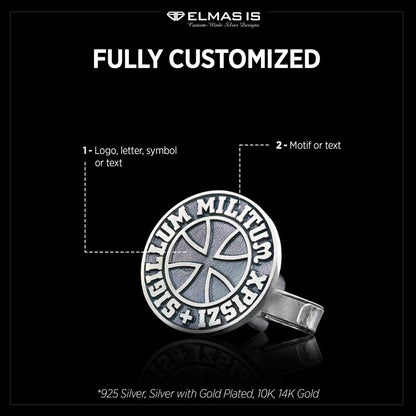 Sigillum Militum Xpiszi Round Silver Masonic Cufflink by SWISS PLUS - Mason Collection - view 5