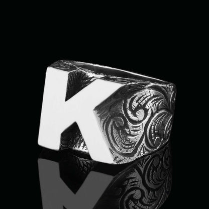Handmade Celtic Sterling Silver Letter K Ring by SWISS PLUS - Letter Collection - view 4