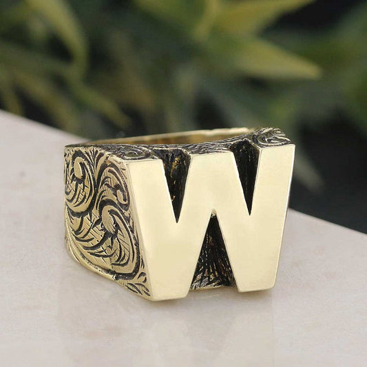 Silver Alphabet W Ring