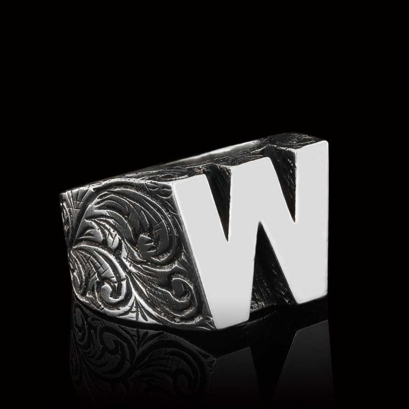 Silver Alphabet W Ring - view 3