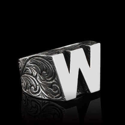 Silver Alphabet W Ring by SWISS PLUS - Letter Collection - view 3
