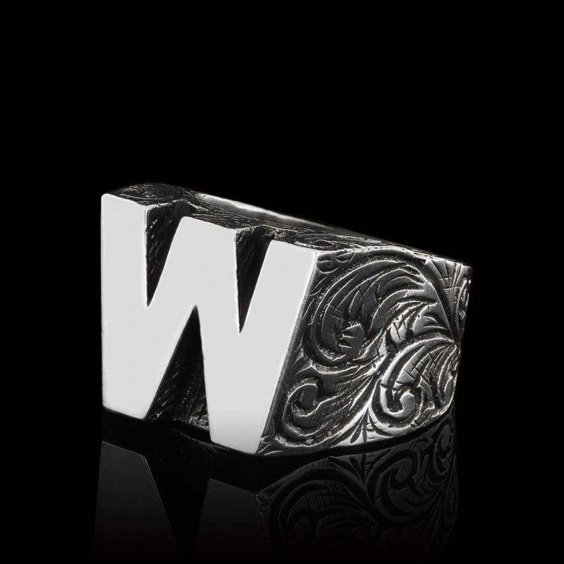 Silver Alphabet W Ring - view 4
