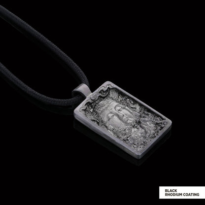 Silver Buddha Pendant Black Rhodium Coating by SWISS PLUS - Buddhist Jewelry Collection