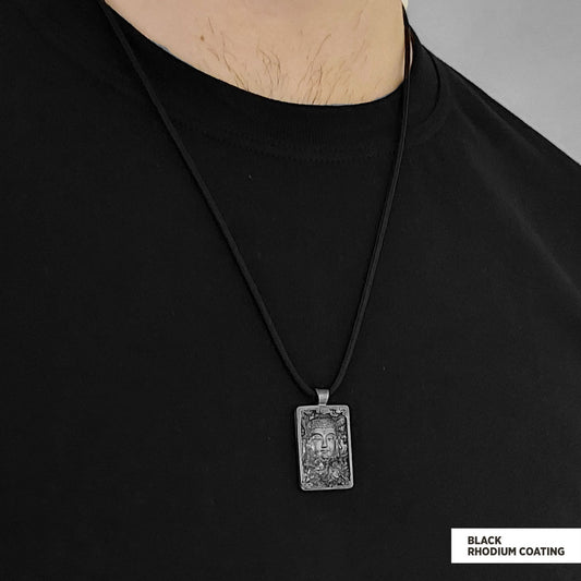 Silver Buddha Pendant Black Rhodium Coating by SWISS PLUS - Buddhist Jewelry Collection - view 2