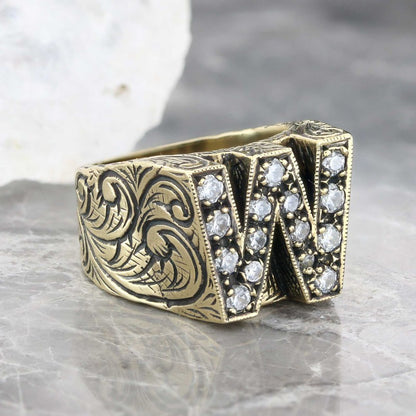 925 Sterling Silver Celtic Design Letter W Ring by SWISS PLUS - Letter Collection