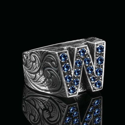 925 Sterling Silver Celtic Design Letter W Ring by SWISS PLUS - Letter Collection - view 2