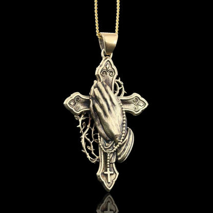 Silver Color Jesus Cross Praying Hands Necklace by SWISS PLUS - Christian Collection - view 3