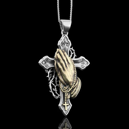 Silver Color Jesus Cross Praying Hands Necklace by SWISS PLUS - Christian Collection - view 2