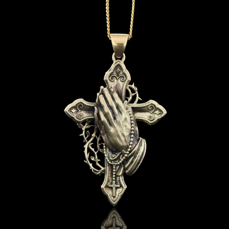 Silver Color Jesus Cross Praying Hands Necklace