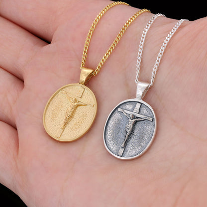 Silver Crucified Jesus Necklace, Crucifix Pendant, Christian Jewelry, Jesus Cross Necklace, Religious Jewelry Gold Coating by