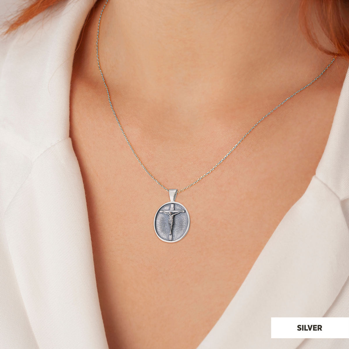 Silver Crucified Jesus Necklace, Crucifix Pendant, Christian Jewelry, Jesus Cross Necklace, Religious Jewelry Silver by SWISS