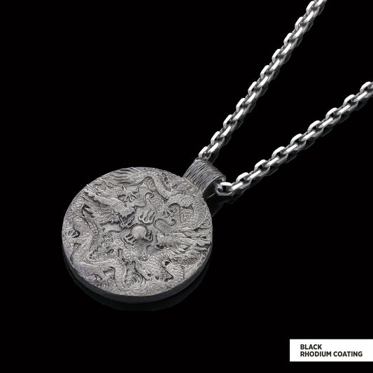 Silver Dragon Pendant Black Rhodium Coating-Chain