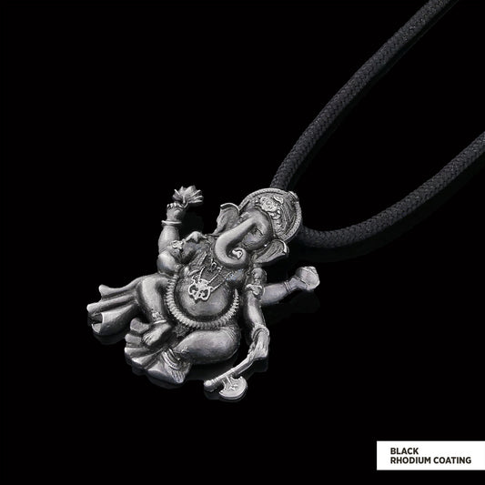 Silver Ganesha Pendant Black Rhodium Coating