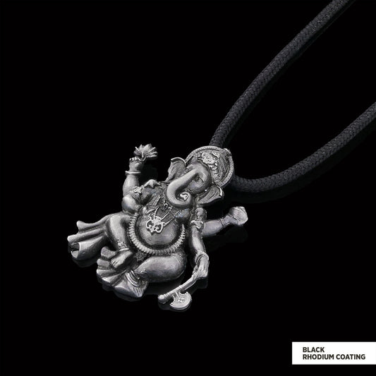 Silver Ganesha Pendant Black Rhodium Coating