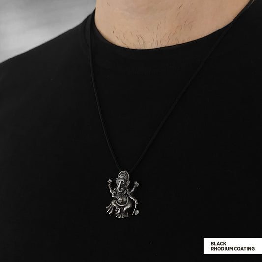 Silver Ganesha Pendant Black Rhodium Coating