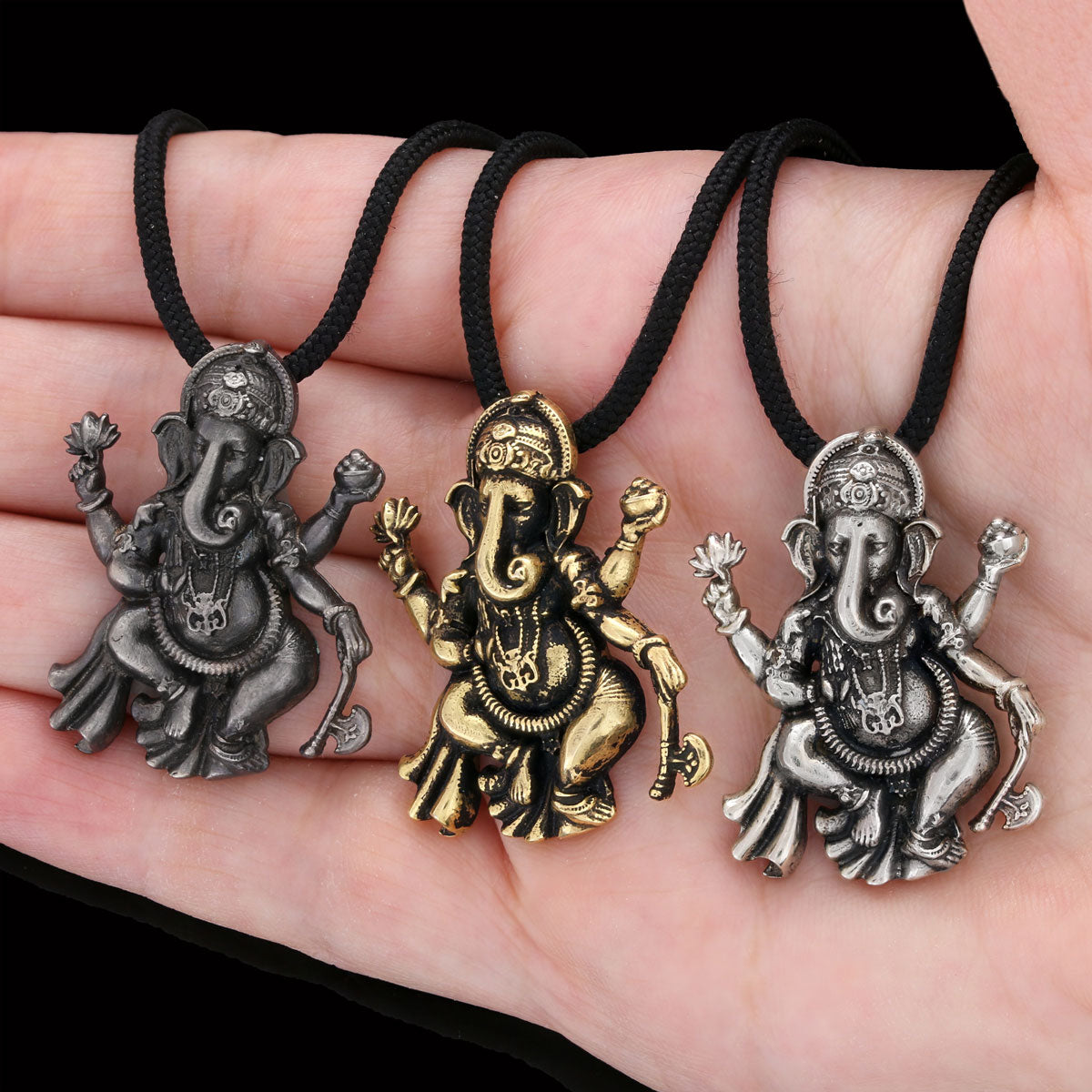 Silver Ganesha Pendant Black Rhodium Coating