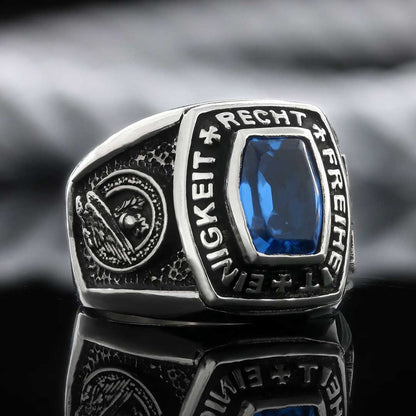 Silver Hand Made Einigkeit Recht Freiheit Germany Ring by SWISS PLUS - Military Rings