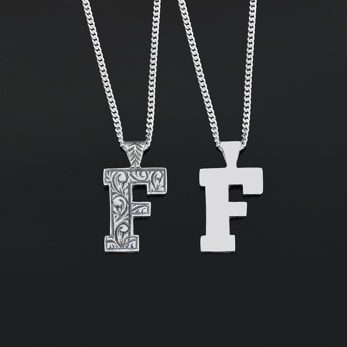 Silver Handmade Special Design Letter Monogram F Necklace - view 3