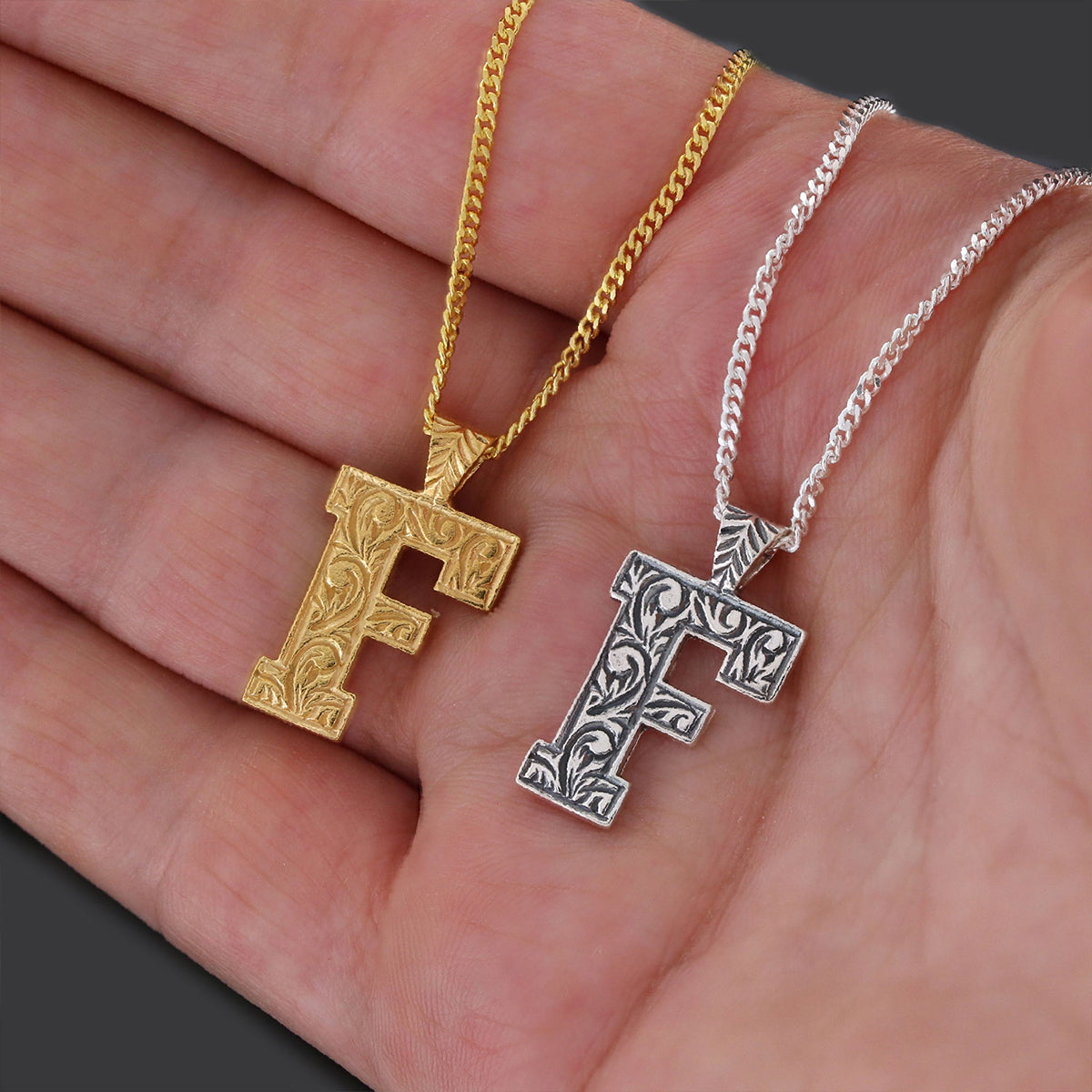 Silver Handmade Special Design Letter Monogram F Necklace - view 4